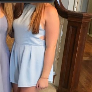 Baby blue halter romper, open back
